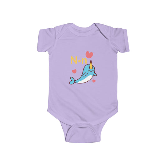 Adorable Baby Onesie with "N" and Narwhal Design - Fun Alphabet Learning for Kids