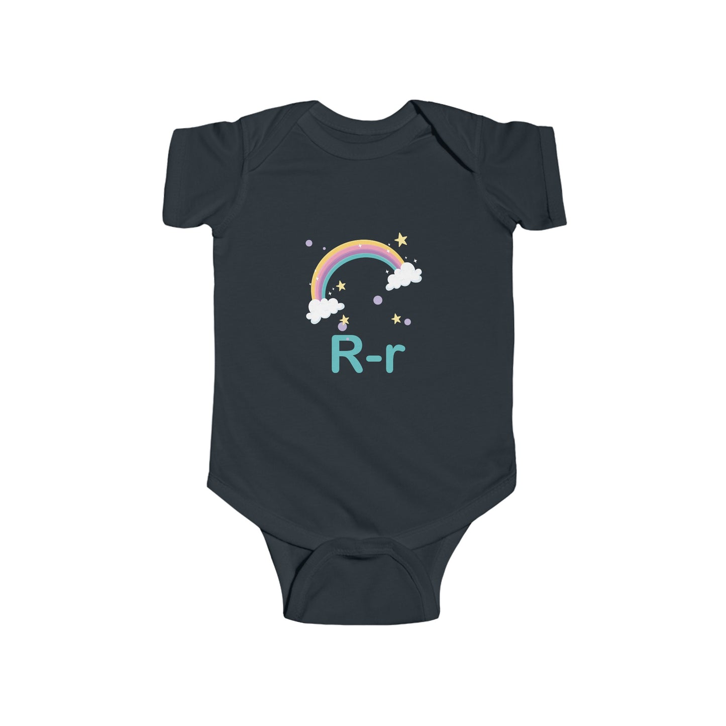 Charming Baby Onesie with Rainbow 'R' Design - Fun Alphabet Learning for Little Ones