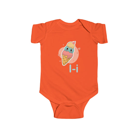 Alphabet Adventures Baby Onesie - Featuring Letter I with Happy Ice Cream