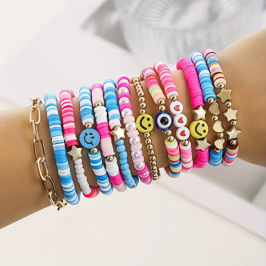 Vedawas 9pcs Bohemian Handmade Beaded Bracelet Set – Smiley Face & Love Charm Accessories