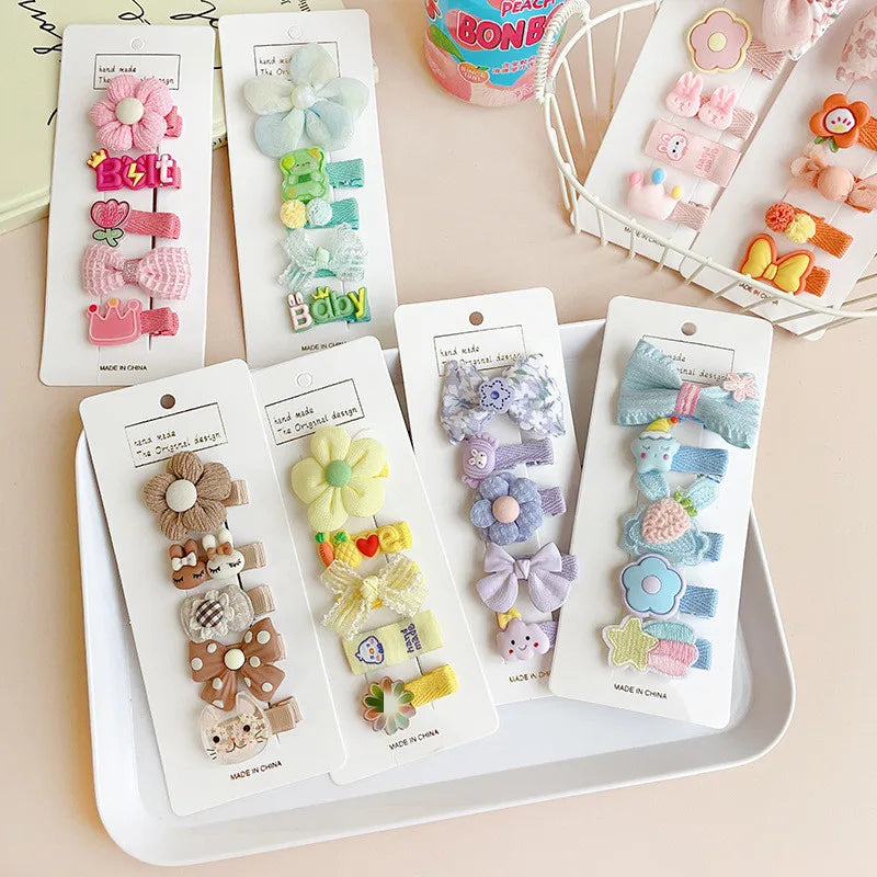 5-Piece Set of Cute Cartoon Animal & Floral Bow Hairpins for Baby Girls