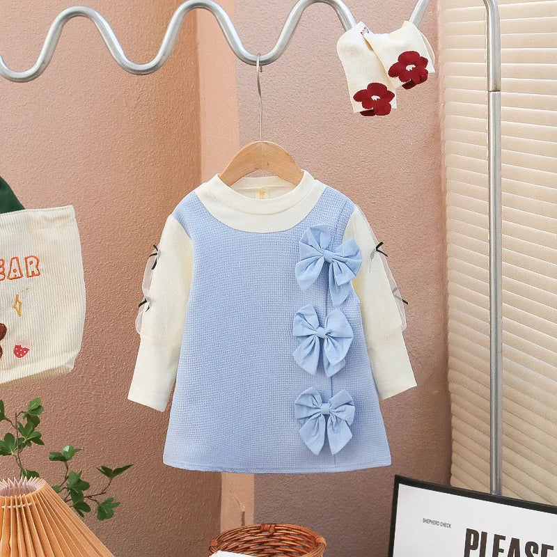 Cute Puff Sleeve A-Line Dress for Girls – Spring & Autumn Wear