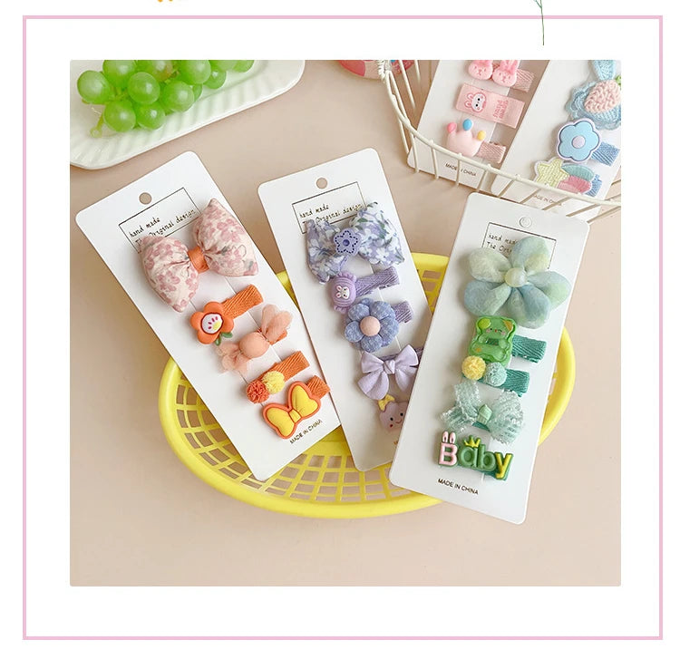 5-Piece Set of Cute Cartoon Animal & Floral Bow Hairpins for Baby Girls