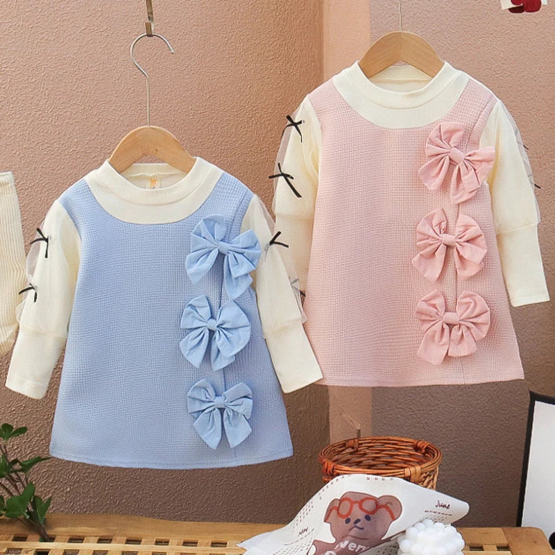 Cute Puff Sleeve A-Line Dress for Girls – Spring & Autumn Wear