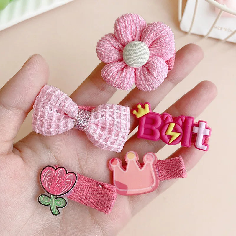 5-Piece Set of Cute Cartoon Animal & Floral Bow Hairpins for Baby Girls