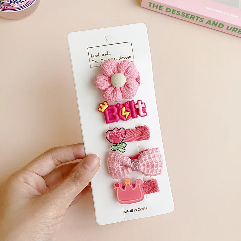 5-Piece Set of Cute Cartoon Animal & Floral Bow Hairpins for Baby Girls