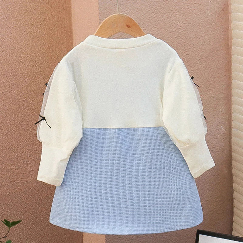 Cute Puff Sleeve A-Line Dress for Girls – Spring & Autumn Wear