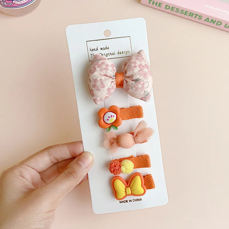 5-Piece Set of Cute Cartoon Animal & Floral Bow Hairpins for Baby Girls