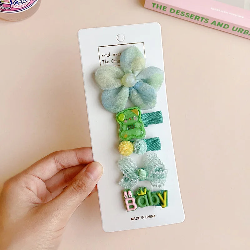 5-Piece Set of Cute Cartoon Animal & Floral Bow Hairpins for Baby Girls