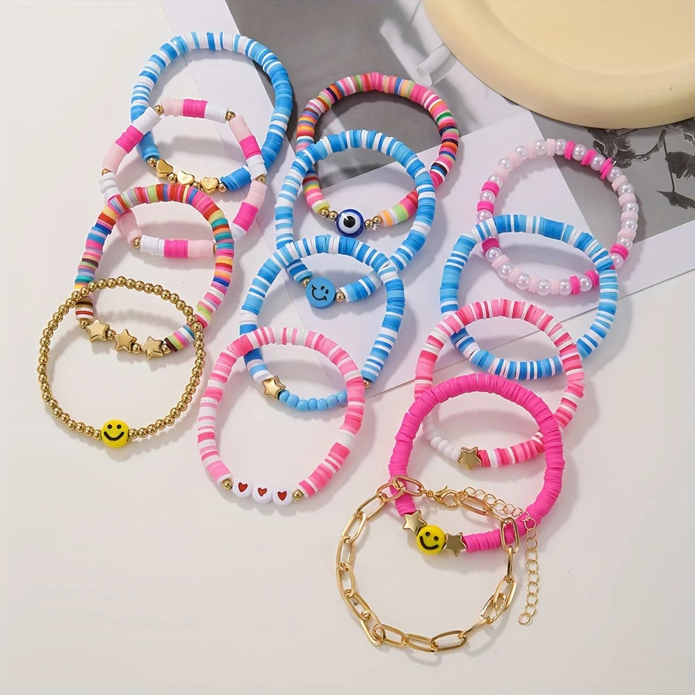 Vedawas 9pcs Bohemian Handmade Beaded Bracelet Set – Smiley Face & Love Charm Accessories