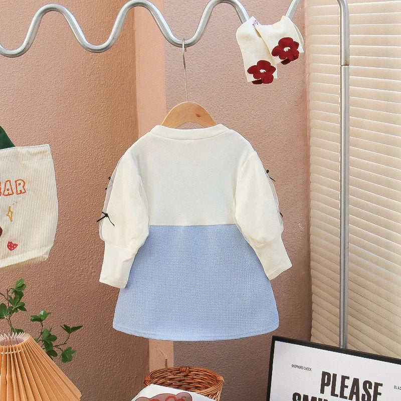 Cute Puff Sleeve A-Line Dress for Girls – Spring & Autumn Wear