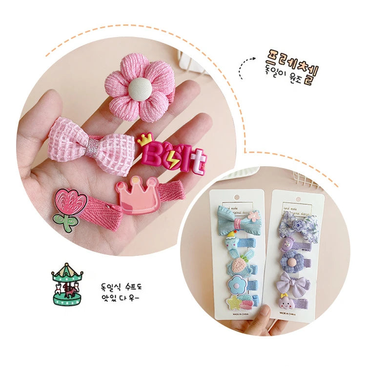 5-Piece Set of Cute Cartoon Animal & Floral Bow Hairpins for Baby Girls