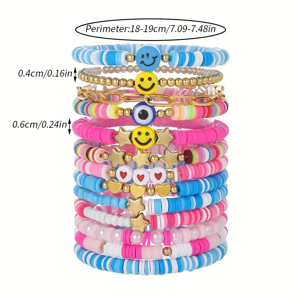 Vedawas 9pcs Bohemian Handmade Beaded Bracelet Set – Smiley Face & Love Charm Accessories