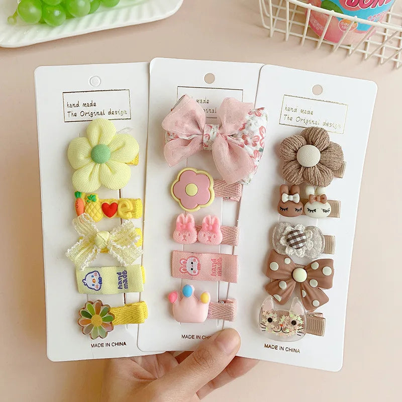 5-Piece Set of Cute Cartoon Animal & Floral Bow Hairpins for Baby Girls