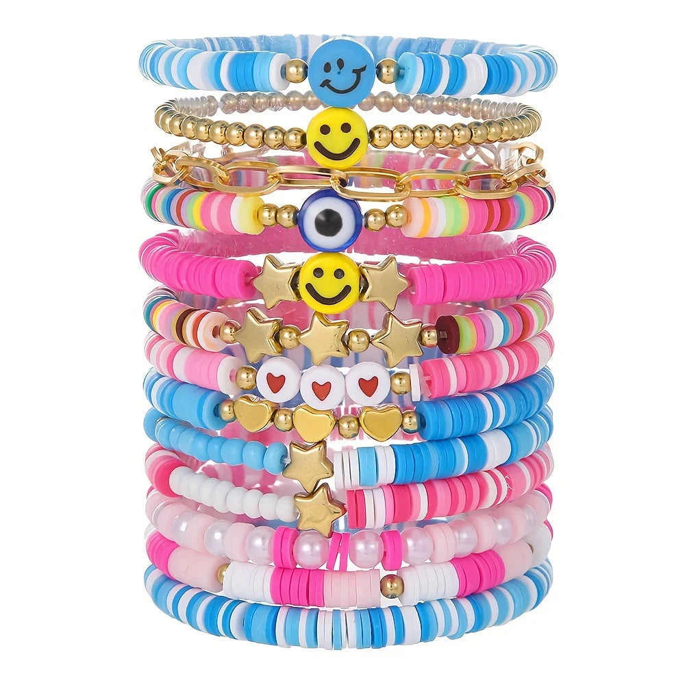 Vedawas 9pcs Bohemian Handmade Beaded Bracelet Set – Smiley Face & Love Charm Accessories