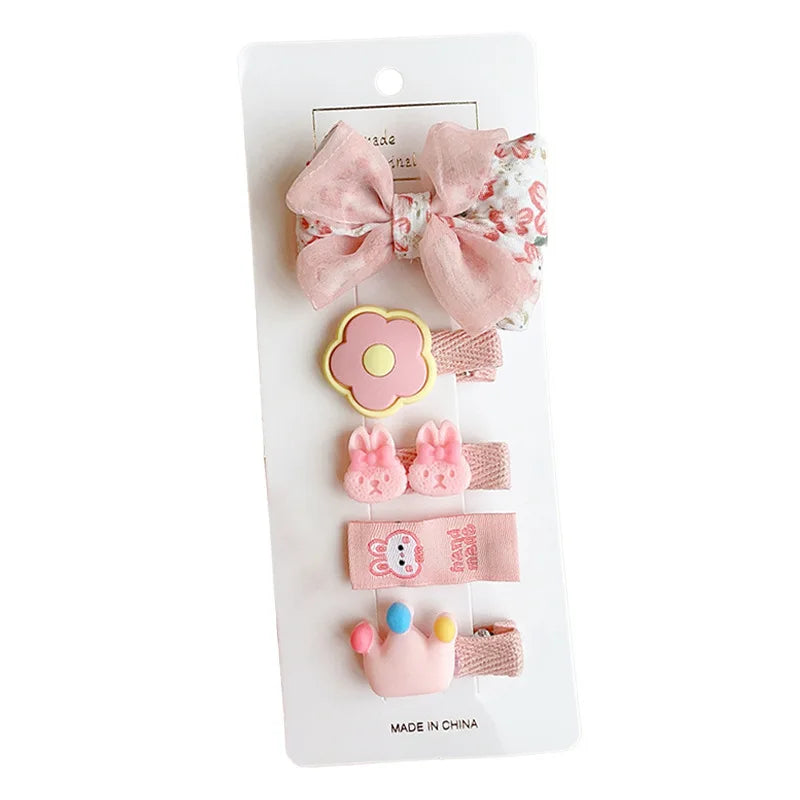 5-Piece Set of Cute Cartoon Animal & Floral Bow Hairpins for Baby Girls